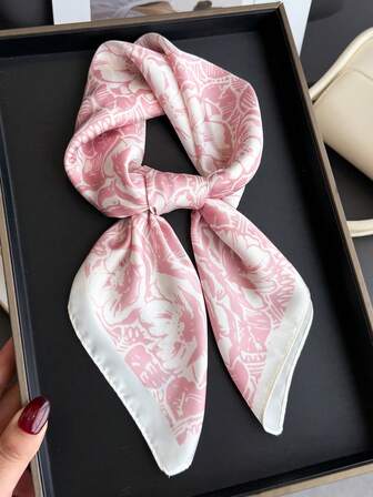 1 pieza Pañuelo de mujer elegante y retro con estampado, de material de satén fino, de estilo bohemio y vintage casual, se puede usar como pañuelo, chal, es ligero y cómodo, adecuado para uso diario y combinación con vestidos en primavera/verano