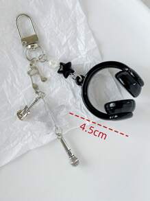 1 szt. Unisex INS Style Brelok do słuchawek muzycznych, kreatywny mini mikrofon z gitarą i nutami, unikatowy łańcuszek do telefonu, brelok do samochodu, festiwal muzyczny, prezent dla miłośnika muzyki, akcesoria do samochodu, brelok do torby, plecak do szkoły, uroczy gotycki Y2k