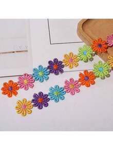 1 pieza de cinta bordada de margaritas de colores con borde de encaje, de poliéster, para coser, manualidades y decoración de prendas, manualidades DIY, fiestas y decoración del hogar, delicada, parches, cintas decorativas, accesorios de costura (1 yarda)