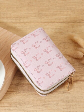 Pink Bow Love Pattern Versatile Coin Wallet,Double Zipper Card Holder Multi-Card Card Organizer For Storage Credit Cards,Lightweight Minimalist,Fashion,Modern,Business,For Anniversary,For Christmas,On Valentine Day,For Birthday Gift,For Gift,For Lover For Women,For Girls,For Lady,For Female,Bag School Supplies For School Dorm Room & Back To School