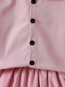 Set de 2 piezas de camisa de manga corta con botones y cuello marinero informal y falda para niñas