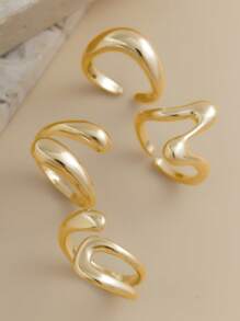4pcs/Set Fashionable Asymmetric Water Drop Design Gold Rings, Vintage Minimalist Punk Style Unique Thick Metallic Jewelry, Suitable For Women's Everyday And Party Wear, Casual Outfit Matching, Holiday Gifts
