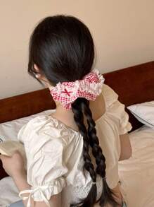 1pc Sweet Plaid Lace Scrunchie, Voluminous Bun Holder Ponytail Tie, Soft & Elegant Hair Accessory