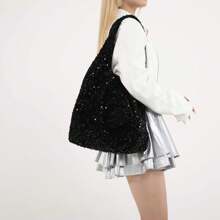 Tote Bag For Women Blingbling Sequin Shoulder Bag Hobo Bag Luxury Designer Handbag Slouchy Underarm Bag For Work Travel Shopping