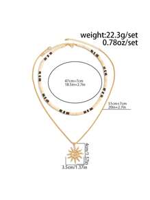 2pcs Fashionable Casual Minimalist Geometric Spiral Sun Seashell Beads Necklace Set, For Men Daily Party Wear