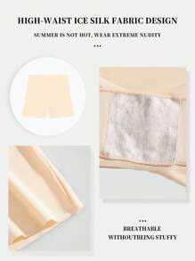 3 Pairs Women Plain Simple Silk Shorts, Prevent Flashing Anti-Roll Edge High Waist Seamless & Comfortable Underpants