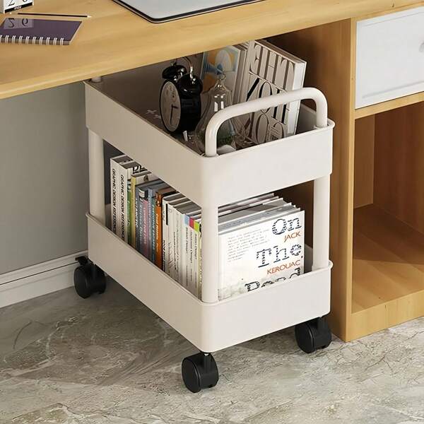 1pc 2-Tier Rolling Storage Cart - PP Material, Multipurpose For Office, Kitchen, Bathroom And Bedroom Organization Outdoor Decor
