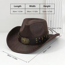 Women Men Cowgirl Hat, Vintage Bull Head Roll-Up Wide Brim Western Hat For Daily Party