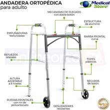 THUNDER Medical Store de Lujo Andadera Adulto Mayor Modelo 1060, Fabricada en Aluminio de Alta Resistencia, Altura Ajustable Ocho Alturas y Plegable con Anti-derrapantes. - Con Ruedas - Ver 10