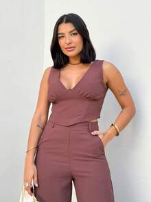 Marrant Lívia Top And Pants Set Women's Fashion Style - Moca - Ver 6