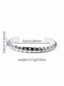1pc Double Row Crystal C-Shape Open Bangle Bracelet, 18K Gold Stainless Steel Plating, Fashion Jewelry Suitable For Women's Daily Wear