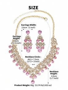 1 套女士婚礼珠宝新娘配饰 - 水晶皇冠、奢华项链和耳环 4 件婚纱装饰套装，适合婚礼、新娘礼服、派对、宴会 - 粉色 - 查看 5