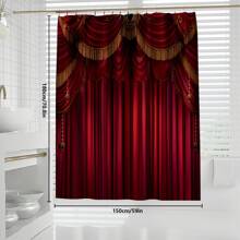 1pc/4pcs Luxury Red European Noble Style Multifunctional Bathroom Waterproof Shower Curtain With 12 Hooks, Anti-Slip Bathroom Mat, U-Shaped Floor Mat And Round Toilet Seat Cover, Full Bathroom Set Bathroom Accessories Back To School
