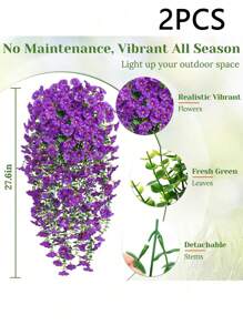 6 Stücke leuchtend lila Prunkwinde hängende Blumen, mit üppigen Eukalyptusblättern - UV-beständig, realistische Außendekoration, geeignet für Innenhöfe, Gärten, Häuser und Büros - perfekt für Hochzeiten, Jahrestage, Ostern, Valentinstag, Erntedankfest, Gartendekoration