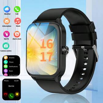 Men Women 1.85-Inch Full Touch Sports Square Smart Watch Fitness Tracking Wireless Call 3D Dynamic Dial Information Push Step Counting Alarm Clock Weather Music Control Android IOS Supporting Multiple Language Smart Bracelet