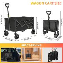 Collapsible Wagon Cart Foldable Heavy Duty Folding Wagon Large Capacity Shopping Cart Utility For Camping Garden Beach Sports Fishing, Black (264lbs)