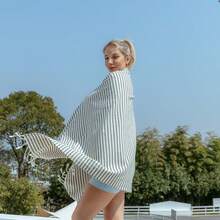YEUZLI 1件條紋土耳其海مام沙灘巾 Fouta 快乾 XXL 毛巾 100x180cm/39*71inch 適用於水療中心、海灘、泳池、健身房和浴室 - 寶藍色 - 查看 8