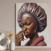 Framed Interesting African American Bathroom Canvas Wall Art, African Toilet Pinching Nose Poster, Humorous Smelly Woman Wall Decorative Poster