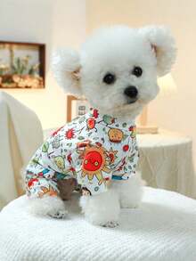 柔软舒适的宠物服装，单层轻便休闲家居服，带 D 形环，适合狗和猫 - 花卉设计家居服 - 童话王国