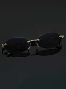 Frameless Fashion Glasses For Men And Women, Y2K Retro Round Frame Design Glasses, Suitable For Party, Holiday, Summer Vacation Outfits