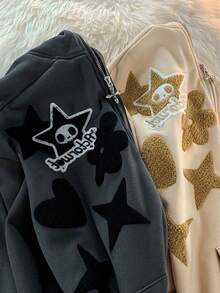 Harajuku Y2k Street Hoodie Hiphop New Retro Hoodie Men's Oversized  Autumn Hoodi Letter Coat  Zipper  Pocket  Drawstring - 灰色 - 查看 3