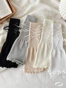 2025新款夏季薄款针织宽腿套，蝴蝶结叠穿腿套，夏季小腿套，Y2K风格，舒适保暖