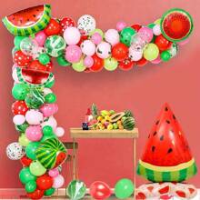 5pcs Summer Watermelon Theme Foil Balloon Set, Inflated Triangular Watermelon Can Stand, 3D Spherical Watermelon, Suitable For Summer Theme Party, Graduation Party, Birthday Party, Holiday Event Decoration