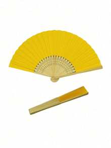 1-25 Peças Leques de Madeira Oca, Leques de Papel Dobrável de Cor Sólida, Acessórios de Verão Portáteis de Bambu DIY, Leques de Mão, Leques Dobráveis, Leques de Moda Personalizados para Casamentos, Decorações de Festa, Presentes de Decoração Artesanal para Casa, Lembranças de Convidados de Casamento, Decorações de Festa de Aniversário, Presentes de Primavera do Dia das Mães, Acessórios de Foto de Desempenho da Festa, Adequado para Decoração de Casa, Escritório (Número Aleatório de Varetas de Leque) - Amarelo - Visão 5