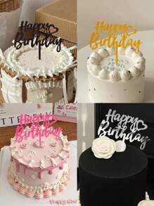 1 pieza/3 piezas Decoración de tarta de cumpleaños con letras "Happy Birthday", decoración creativa con lema para la parte superior de la tarta, decoración para fiestas de cumpleaños, suministros de repostería, accesorios de cocina, tope de tarta con letras "Happy Birthday" en inglés para decoración de fiestas de cumpleaños