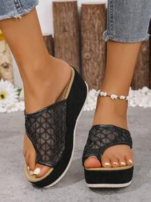 Fashionable Summer Mesh Patchwork Platform Slip On Open Toe Comfortable Versatile Elegant Clogs