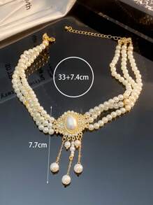 1 Stück elegante französische Hofstil mehrschichtige Halskette mit Kunstperlen für Frauen, modisches Schmuckzubehör geeignet für Party, Hochzeit, Verlobung, Geschenk