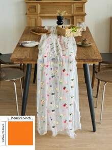 1 pieza Mantel con bordado de encaje y diseño floral colorido, estilo minimalista romántico francés para decoración del hogar y la cocina, adecuado para reuniones festivas, fiestas de cumpleaños, cenas de boda y como fondo fotográfico