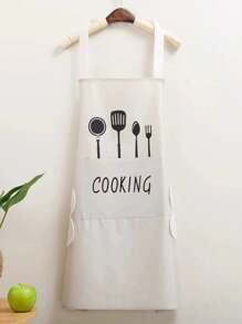 1pc Adjustable Sling Apron With Pocket - Black And White, Polyester, Perfect For Cooking, Baking, Gardening, Painting, Floral, Barista, Barista Apron | Adjustable Strap Apron | Polyester Apron