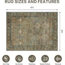 36"X48" Office Chair Mat For Hardwood Tile Floor,  Under Desk Carpet Protector For Rolling Computer Chair Mat,  Machine Washable Area Rug,  Anti-Slip 1/5" Thick Low Pile Thin Vinyl Floor Mat,  Sepia