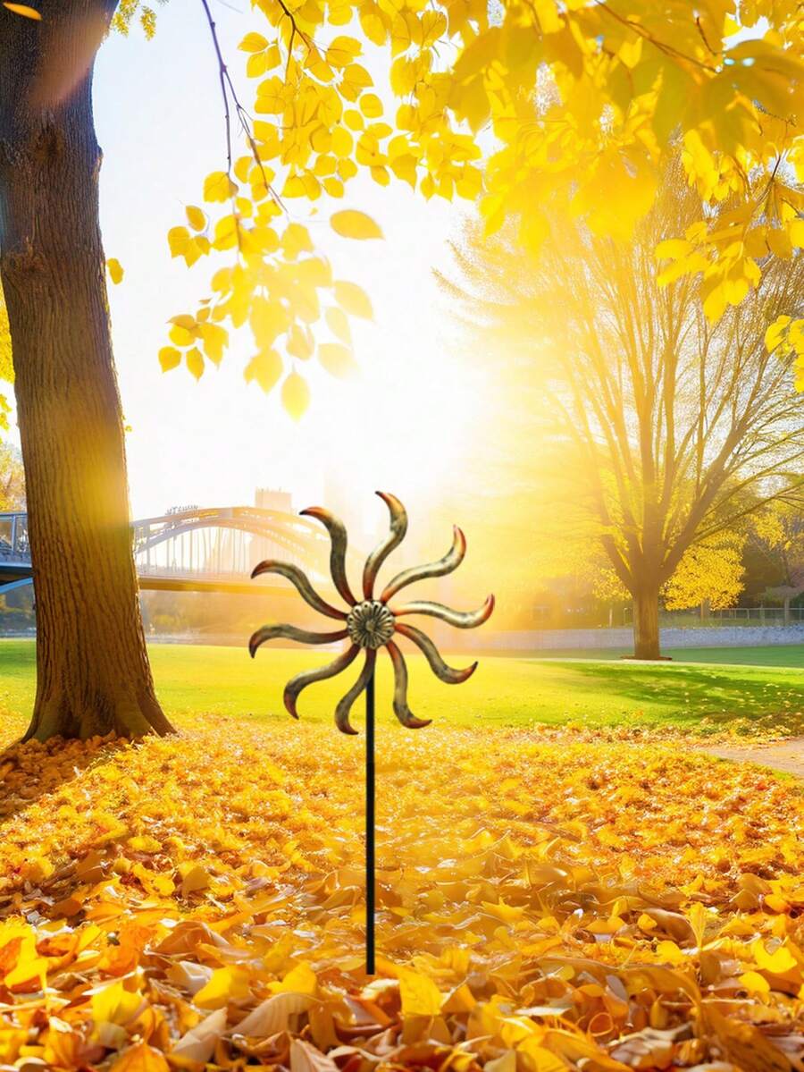1pc Vibrant Metal Windmill - Double-Sided, Colorful Butterfly & Sunflower Design Outdoor Garden Decor, Perfect For Yard, Patio & Lawn, No Electricity Needed, Outdoor Metal Sculpture Color Windmill Blades - Multicolor - View 1