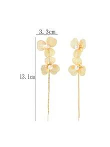 1 Pair Fashion Flower & Faux Pearl Long Tassel Clip On Earrings For Women, Exaggerated Big Style, Slimming & Elegant, Suitable For Daily Wear, Gift For Her - Ear Clip - View 11