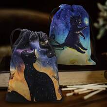 Double-Sided Kitten Print Polyester Tarot Card Pouch (18x13cm), Drawstring Storage Bag For Cards, Crystals & Holiday Gifts