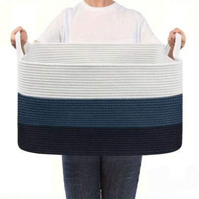 1pc Square Storage Basket, Neutral Color Extra Large Toy Box, Handmade Rope Basket With Handles, For Storing Clothes, Toys, Blankets, Miscellaneous Items In Living Room, Bedroom, Nursery, Playroom, 18.9" X 13.4" X 11", 55L Capacity