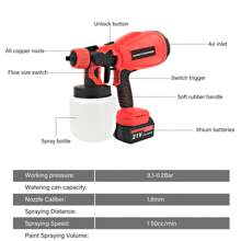 1000ML Cordless High Pressure Spray Gun Paint Sprayer With 2 Batteries Red TU2 ,21V 2x2000mAh Batteries Includesfor House Painting/Home Interior And Exterior/Wood/Walls/Furniture/Fence/Door