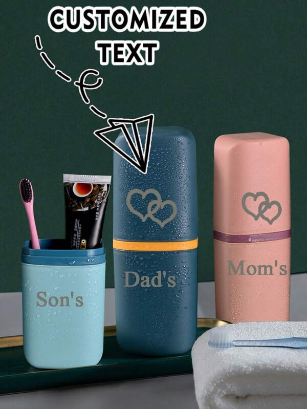 Personalisierter tragbarer Reise Zahnbürstenbecher Zahnbürstenhalter Zahnpasta Mundspülbecher Set, personalisierte Reise-Toilettenartikel-Set Zuhause Zahnbürste Zahnpasta Zahn-Becher 3-in-1 Reise Essentials Mundpflege Becher Schulanfang