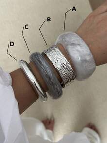 European&American Cross-Border Jewelry, Fashion Arc Smooth Twisted Bracelet, Minimalist Geometric Metal Feeling Bracelet Set - Silver - View 6