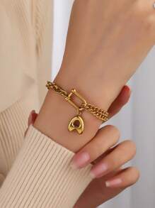 1 pièce Bracelet à pendentif lettre en acier inoxydable de A à Z pour femmes, lettre initiale U forme de fermoir en or punk, chaîne de charmes bracelets bijoux
