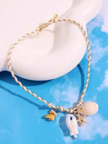 1pc Fashion Delicate Summer Beach Vacation Style Personalized Fish, Seashell, Starfish Pendant Bohemian Bracelet For Women, Suitable For Daily Outfit And Beach Vacation