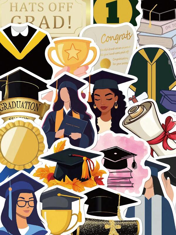 50 قطعة من ملصقات موضوع موسم التخرج، ملصقات للألبوم الصور والأمتعة ومكتب القرطاسية وأنشطة الحرم الجامعي، ديكور DIY ورسومات، مستلزمات مدرسية، العودة إلى المدرسة