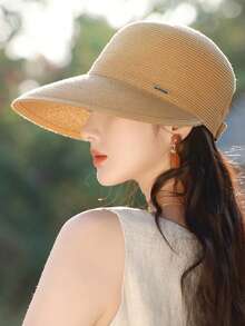 1 件女士夏季/秋季新款草编太阳帽，沙滩旅行度假防晒帽，适合户外散步、购物、日常穿着