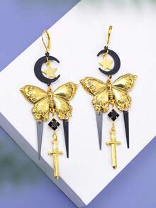 1 Pair Vintage Gothic Style Tassel Star Moon Butterfly Sword Earrings