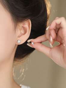 Aretes asimétricos de plata de ley 925 con diseño sofisticado de estrella de mar y concha con circonita, adecuados para uso diario y para piercings sensibles, ideal como regalo para mujeres, madres, novias (Pascua, Día de San Valentín)