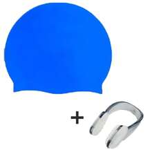 Silicone Waterproof Swim Cap, Matching Nose Clips, Women Men Universal, For All Hairstyles, Comfortable Anti-Slip Swim Cap