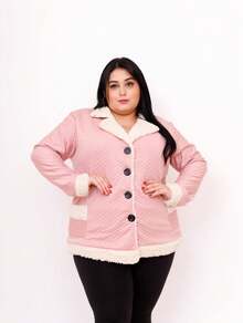 Women's Plus Size Coat With Button Plush Winter Thick Long Sleeve - 乾枯玫瑰色 - 查看 3
