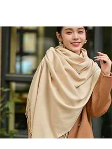 Stylish Casual Winter Scarf 230g With Fringes - 卡其色 - 查看 3